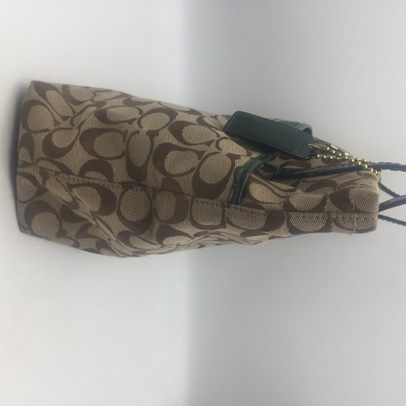 Authentic Coach Signature Tan Python Stripe Khaki Olive Green Tote Bag F25706 - Picture 5 of 10
